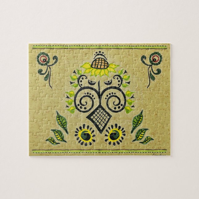 Puzzle Sunflower Folk Pattern (Horizontal)