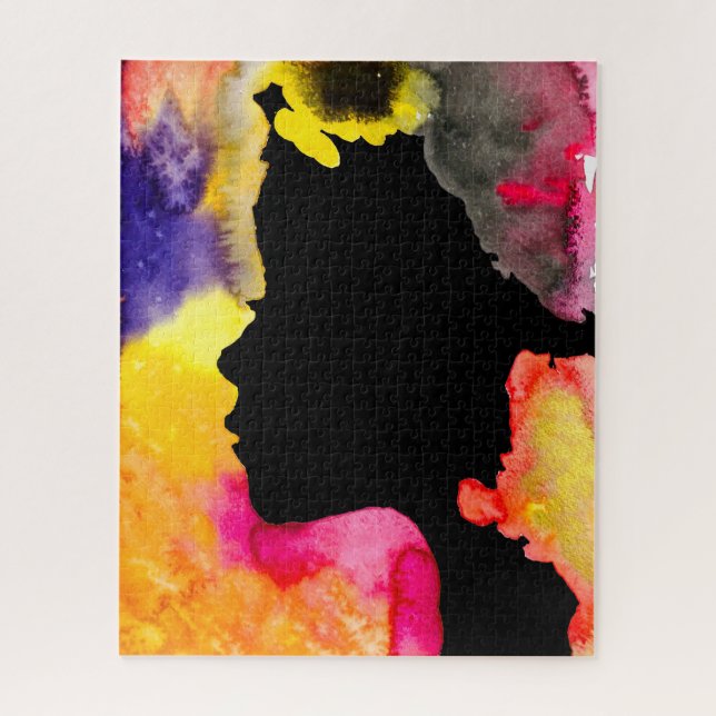 Puzzle Sunflower lady silhouette watercolor art (Vertical)