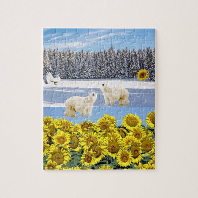 Puzzle Sunflower rompe el oso polar floral (Vertical)