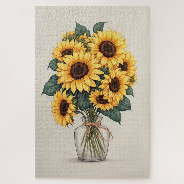Puzzle Sunflower Wildflower Botanical Art (Vertical)