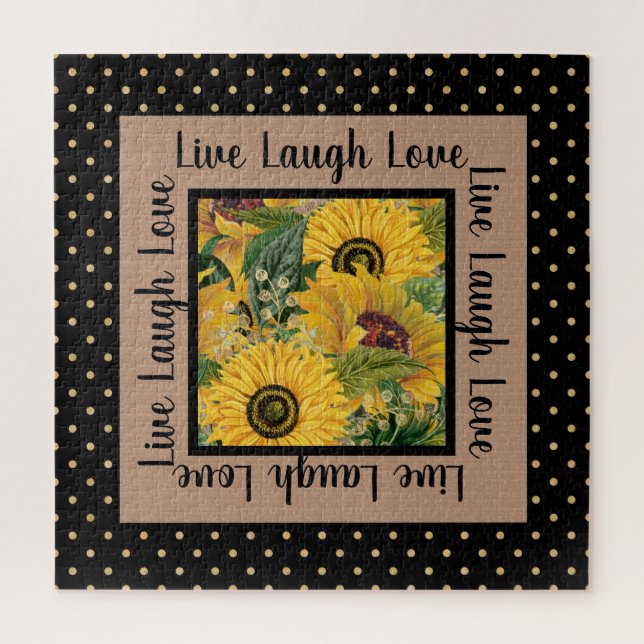 Puzzle Sunflowers Black Gold Polka Dot Live Laurel Love (Vertical)