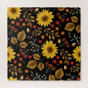 Puzzle Sunflowers de otoño: fondo negro de arce