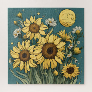 Puzzle Sunflowers in Full Moon Van Gogh Style Floral