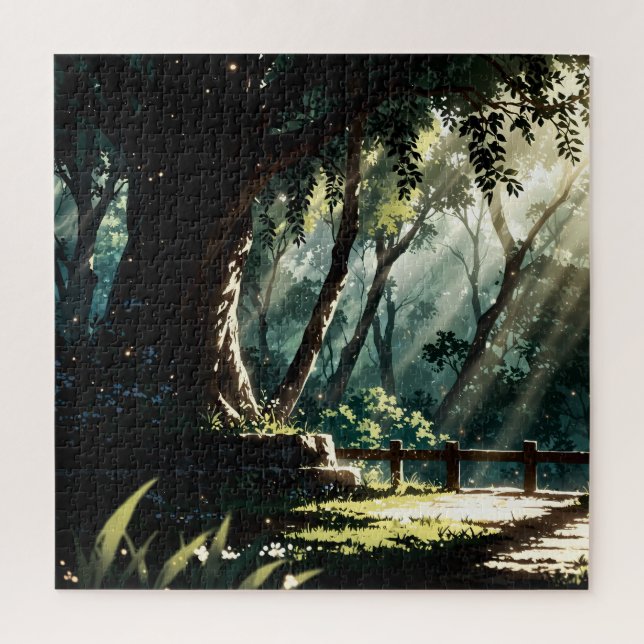 Puzzle Sunlit anime forest glade (Vertical)