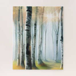 Puzzle Sunlit Birch or Aspen Tree Grove Watercolor