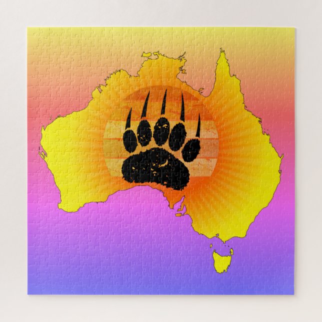 Puzzle Sunny Australia Map Bear Bear con Retro Sunset (Vertical)