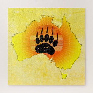 Puzzle Sunny Australia Map Bear Bear con Retro Sunset