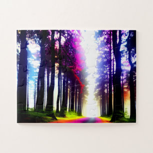 Puzzle Sunny en el bosque de siluetas arcoiris para niños