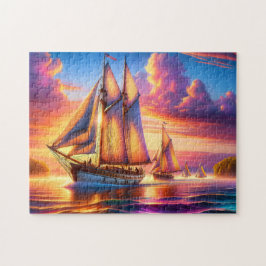 Puzzle Sunrise Sailboats at Sea Nautical Regatta