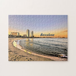 Puzzle Sunset at Olympic Port of Barcelona, Spain
