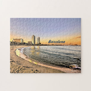 Puzzle Sunset at Olympic Port of Barcelona, Spain