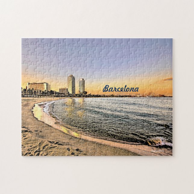 Puzzle Sunset at Olympic Port of Barcelona, Spain (Horizontal)