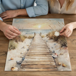 Puzzle Sunset Beach Boardwalk Watercolor