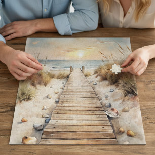 Puzzle Sunset Beach Boardwalk Watercolor