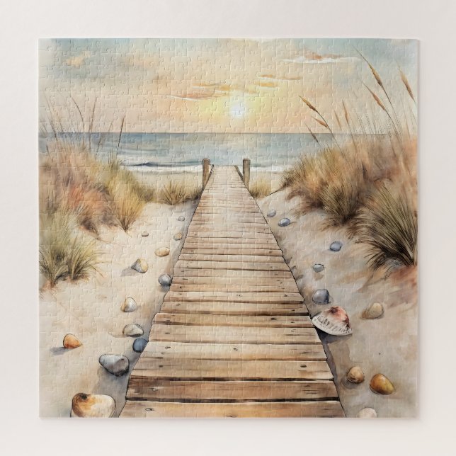 Puzzle Sunset Beach Boardwalk Watercolor (Vertical)