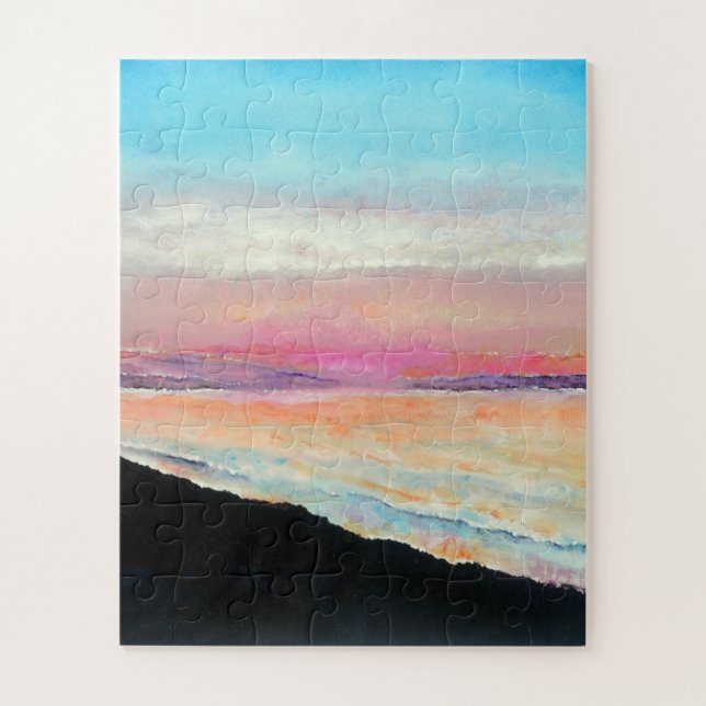 Puzzle Sunset Beach Lake Pink Blue (Vertical)