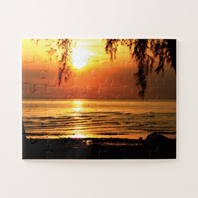 Puzzle Sunset con playa y árboles Jigsaw P (Horizontal)
