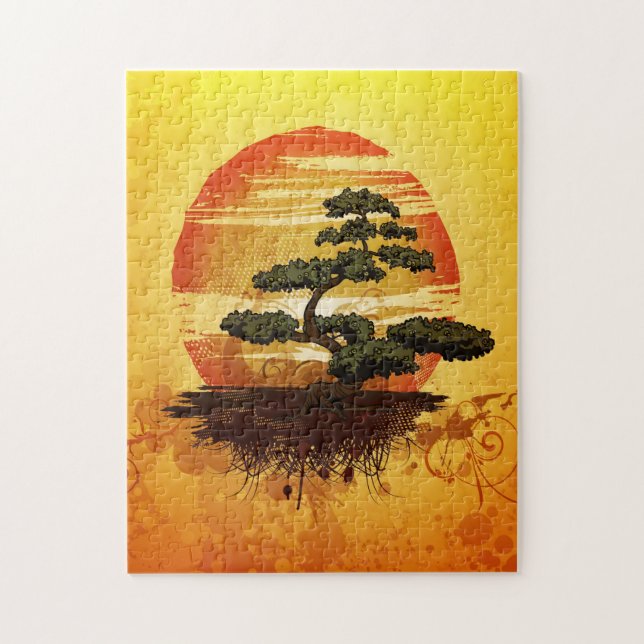 Puzzle Sunset de bonsai Tree japonés (Vertical)