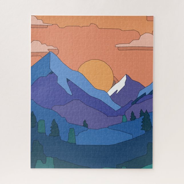 Puzzle Sunset de montaña geométrica (Vertical)