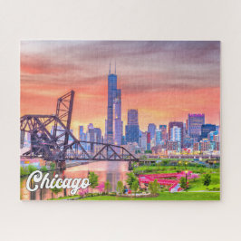 Puzzle Sunset Over Chicago, Illinois, Estados Unidos
