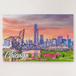 Puzzle Sunset Over Chicago, Illinois, Estados Unidos
