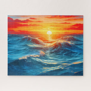 Puzzle Sunset Sunrise Sundown Ocean Waves Nature Sea