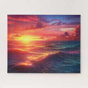 Puzzle Sunset Sunrise Sundown Ocean Waves Nature Sea
