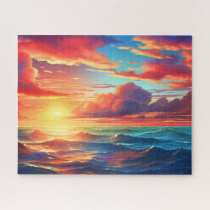 Puzzle Sunset Sunrise Sundown Ocean Waves Nature Sea