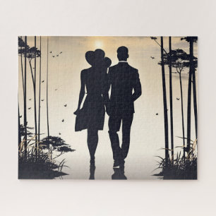 Puzzle Sunset Upscale Couple Silhouette Caminando juntos
