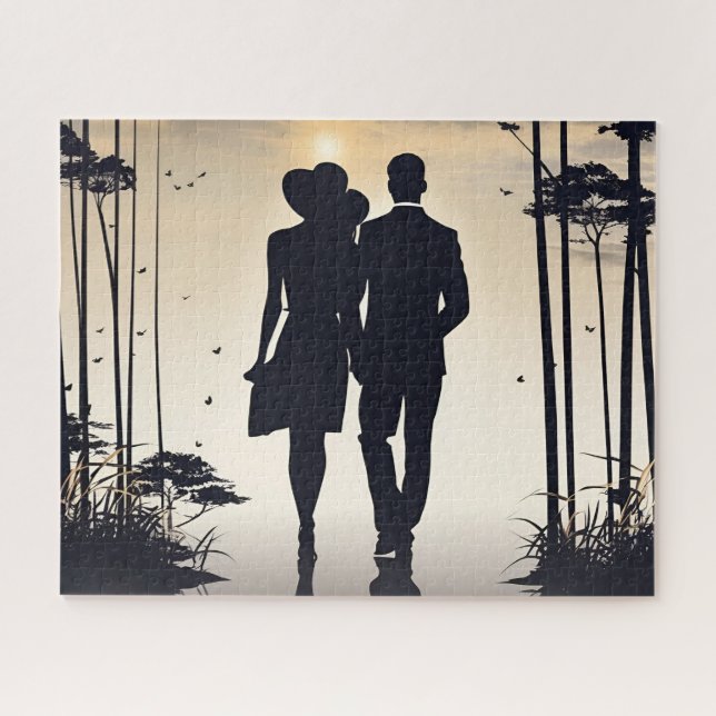 Puzzle Sunset Upscale Couple Silhouette Caminando juntos (Horizontal)