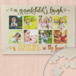 Puzzle Sunshine en la cita de la casa - foto de los nieto<br><div class="desc">Crea tu propio rompecabezas de fotos personalizado con 8 de tus fotos favoritas. El diseño presenta la frase "la risa de un nieto es el sol en la casa". Está escrita en caligrafía ornamentada con corazones de amor y una paleta de color oscuro de verde oliva a través de un...</div>