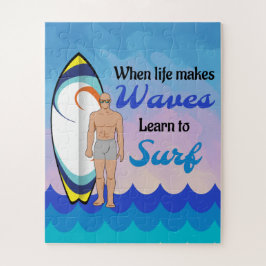 Puzzle Surfboard Ocean Waves Blue Motivation Cita