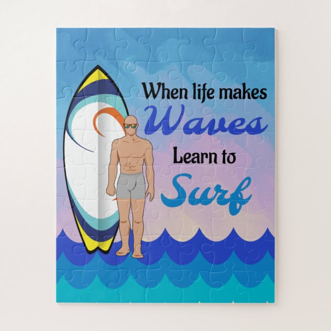 Puzzle Surfboard Ocean Waves Blue Motivation Cita (Vertical)