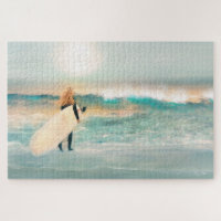 Surfer Chica Tropical Beach Blue Waves
