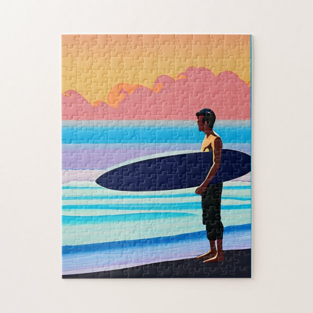 Puzzle Surfista en una playa al atardecer (Vertical)