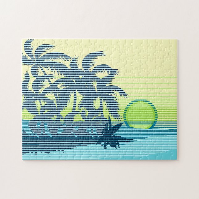 Puzzle Surfistas de Hawái con franja de atardecer (Horizontal)