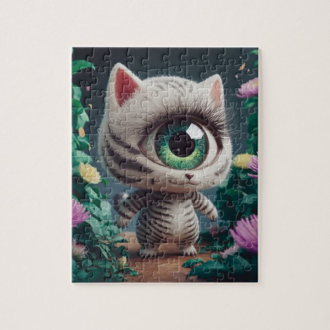Puzzle Surreal One Eyed Zebra Kitty (Vertical)