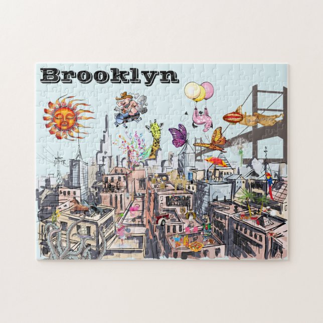 Puzzle Surreal Pop Art Ciudad Ocupada de Brooklyn (Horizontal)