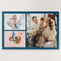 Sus 3 fotos familiares y nombre del guión en azul