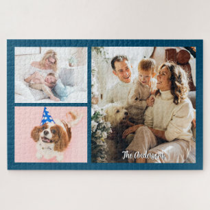 Puzzle Sus 3 fotos familiares y nombre del guión en azul