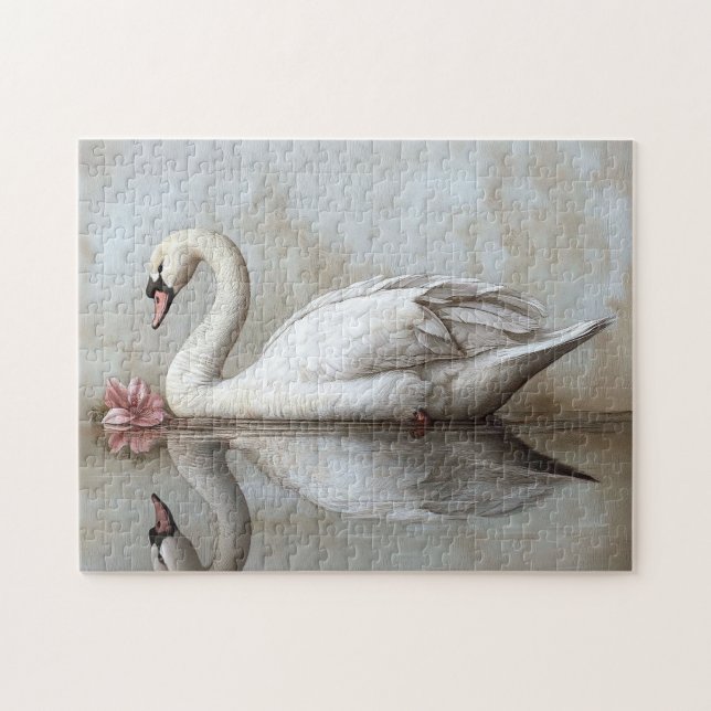 Puzzle Swan con pintura de flor rosa Rubor (Horizontal)