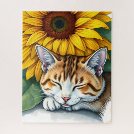 Puzzle Sweet Sleepy Kitty Cat and Sunflowers 