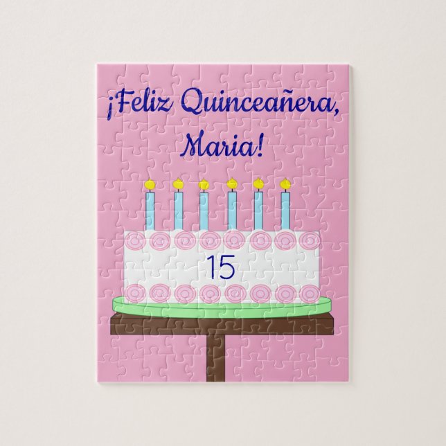 Puzzle Sweet, Vanilla Quinceañera Cake- Spanish: Pink (Vertical)