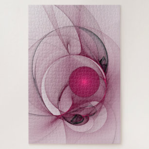 Puzzle Swinging Fractal, Modern Abstract Berry Pink Art
