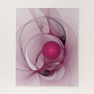 Puzzle Swinging Fractal, Modern Abstract Berry Pink Art