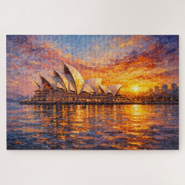 Puzzle Sydney Opera House Sunset Knife Oil Painting (Horizontal)