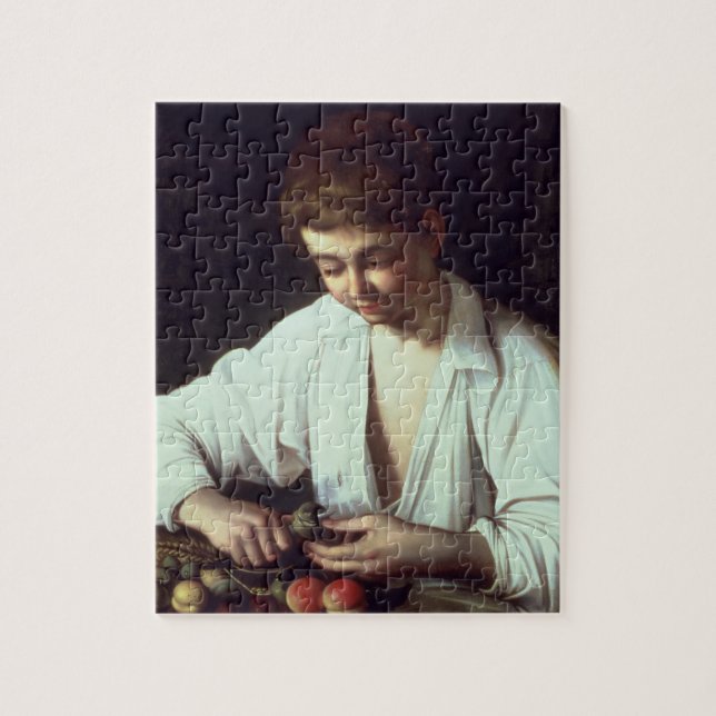 Puzzle T31971 un muchacho joven que pela Apple (Vertical)