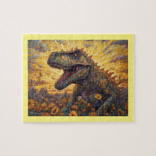 Puzzle T-rex en un campo de girasol