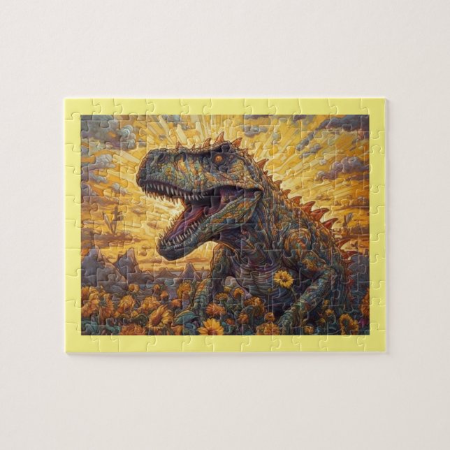Puzzle T-rex en un campo de girasol (Horizontal)