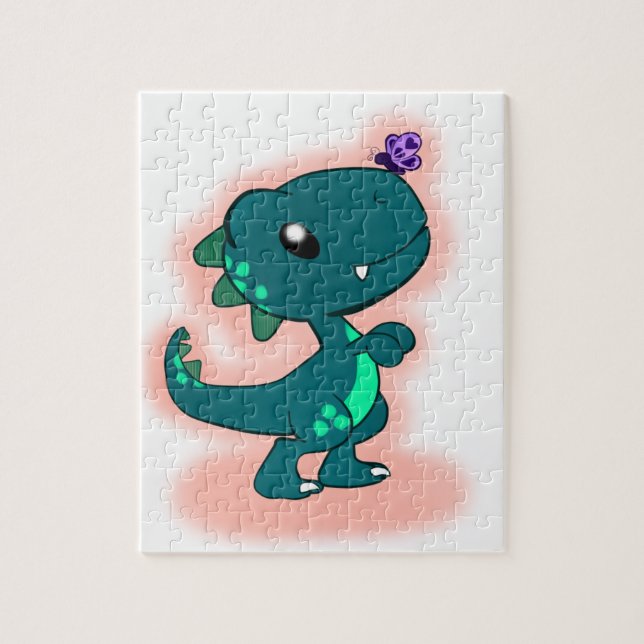 Puzzle T-Rex verde azulado adorable (Vertical)